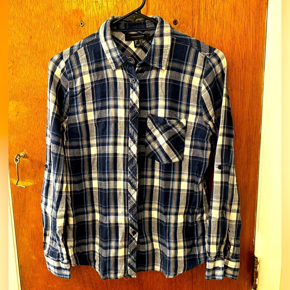 Atmosphere Blue Plaid Blouse, US Women’s 6